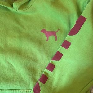 Pink by Victoria secrets. Lime green hooded sweatshirt